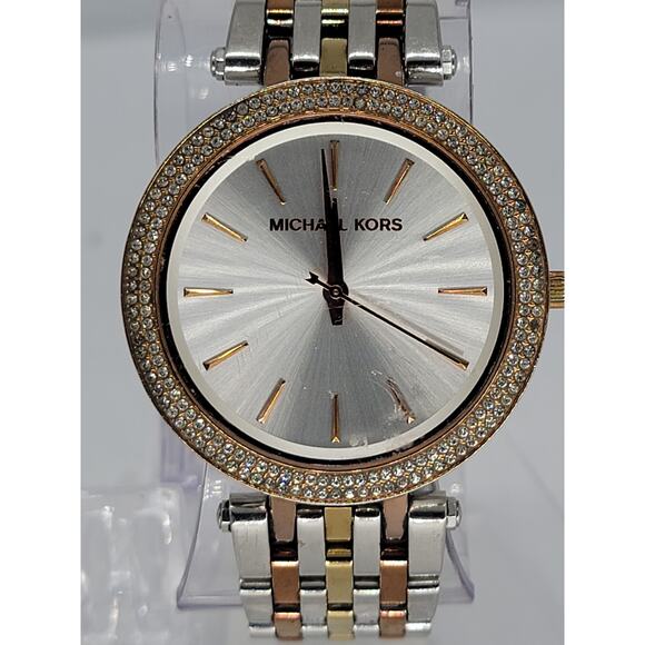 Michael Kors Darci Tri-Tone Steel Crystal Silver Dial Ladies Quartz Watch MK3203 - Picture 6 of 9